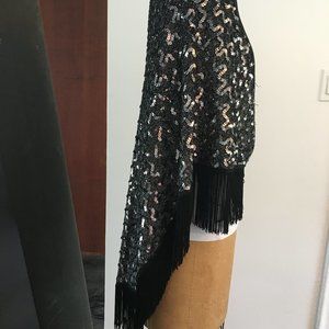 Vintage Black and Silver Sequined Shawl